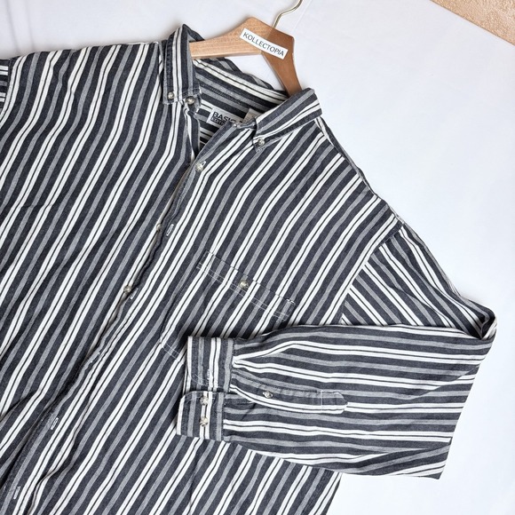 Vintage 90s Basic Editions Denim Shirt Mens XL Long Sleeve Cotton Striped T33 - Picture 1 of 10